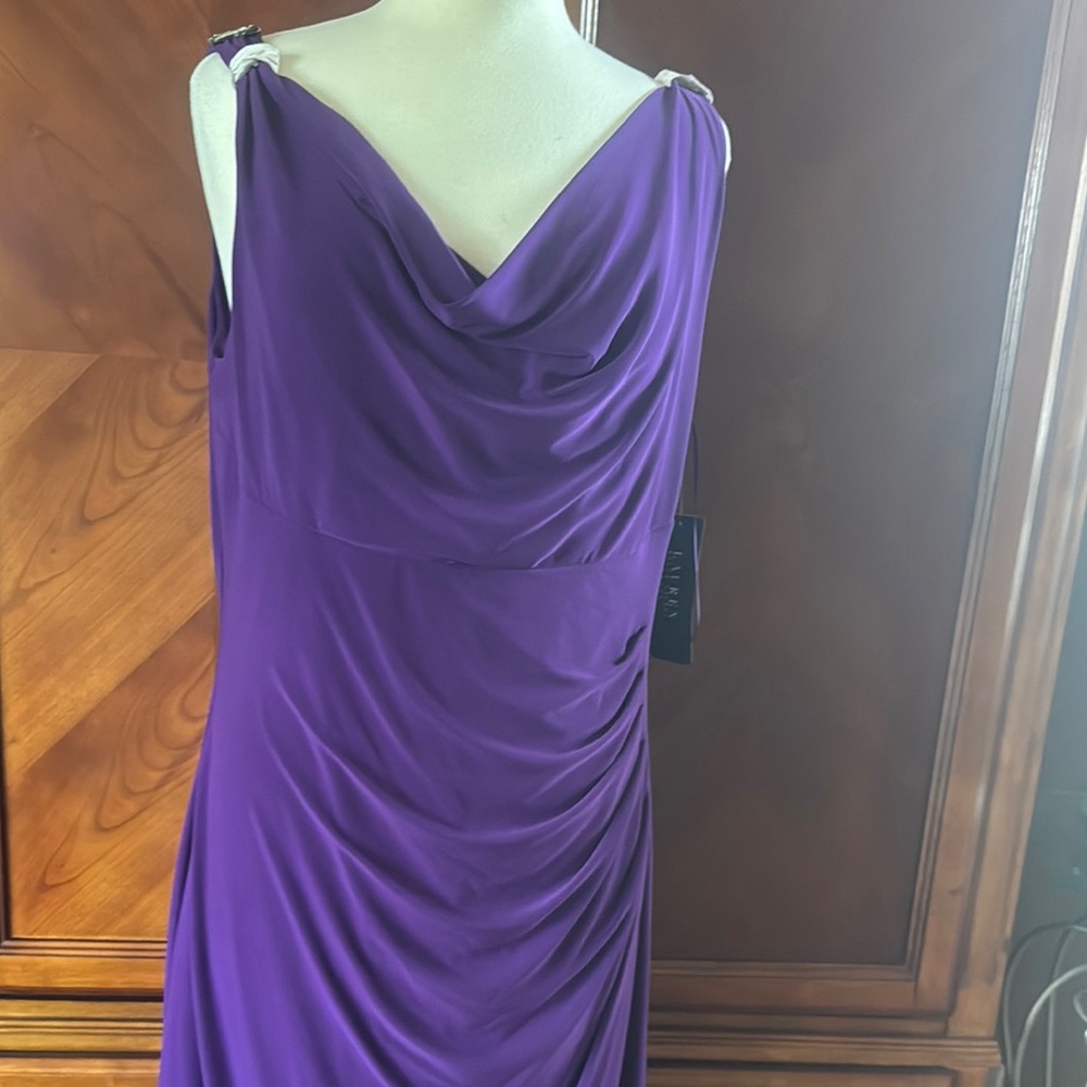 Ralph Lauren Purple Ruched One Shoulder Cocktail Dress